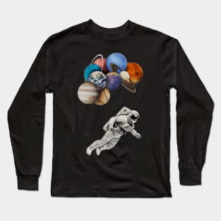 Astronaut Floating with Planets as Balloons Colourful Long Sleeve T-Shirt